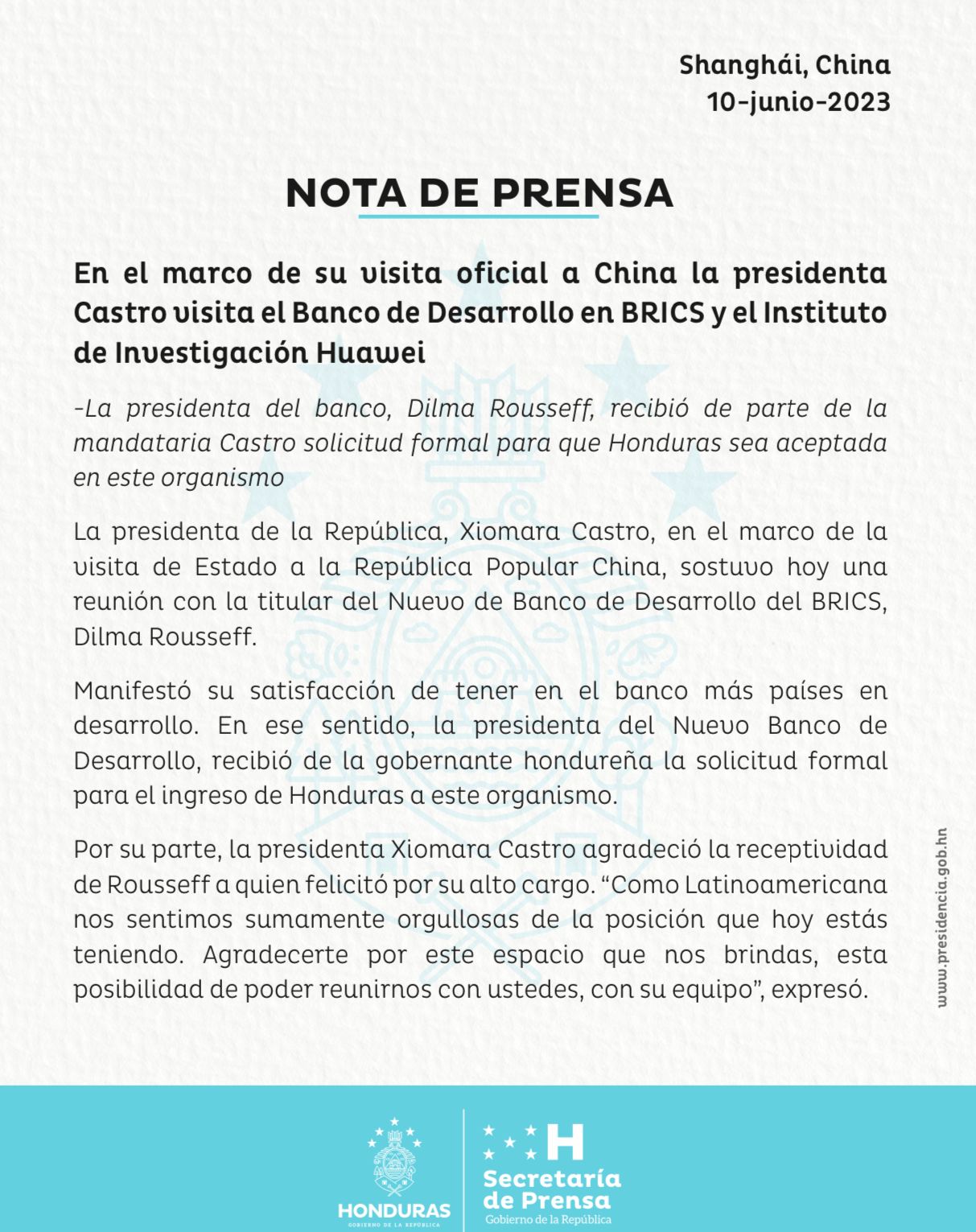 Canciller Reina, en  representación de la presidenta Castro, inaugura la embajada de Honduras en la República Popular China